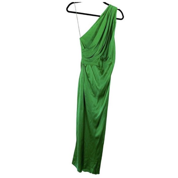 The Sei X REVOLVE Asymmetrical Draped Dress Kelly Green Silk - Picture 5 of 8